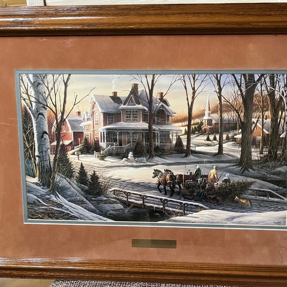 Terry Redlin Serene Winter Homestead Art Print with Oak Frame “Homeward Bound”